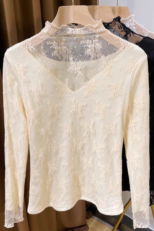 Sienna Floral Lace Top - Beige