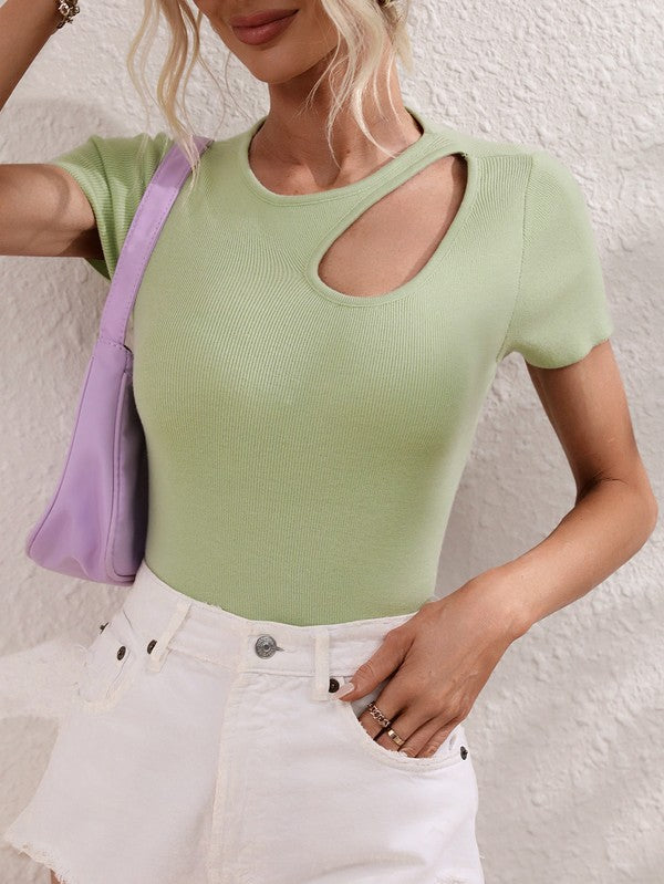 Tricia Cutout Ribbed Knit Top - Green