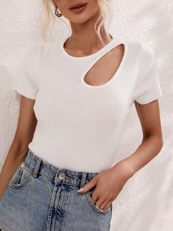 Tricia Cutout Ribbed Knit Top - White