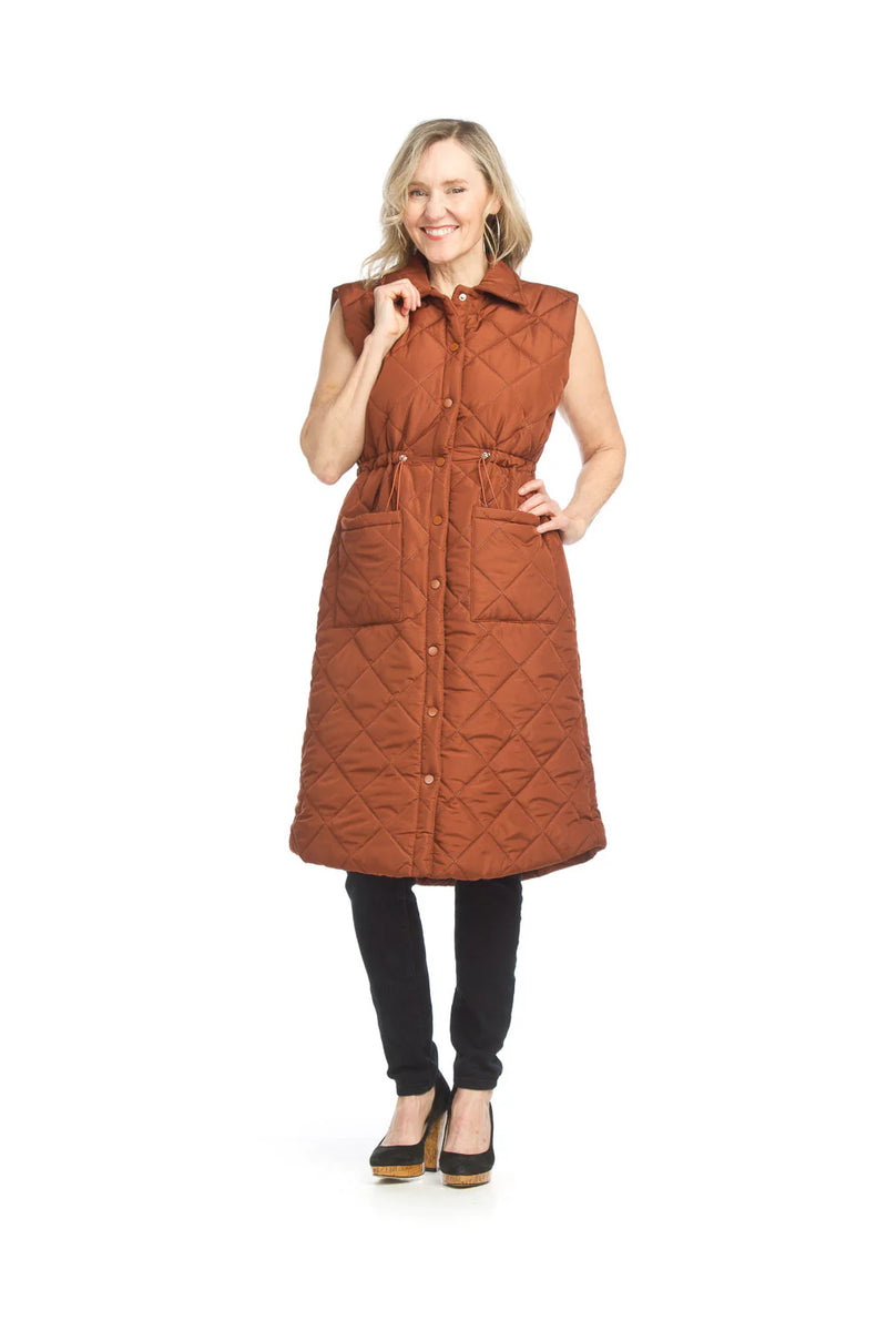 Katie Quilted Longline Vest - Rust