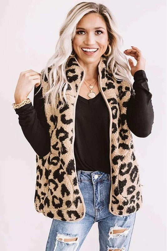 Lynne Leopard Print Sherpa Vest