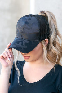 Cherise Camo Messy Bun Cap