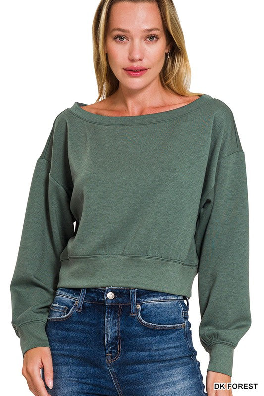 Shay Boatneck Cropped Sweatshirt - Forest