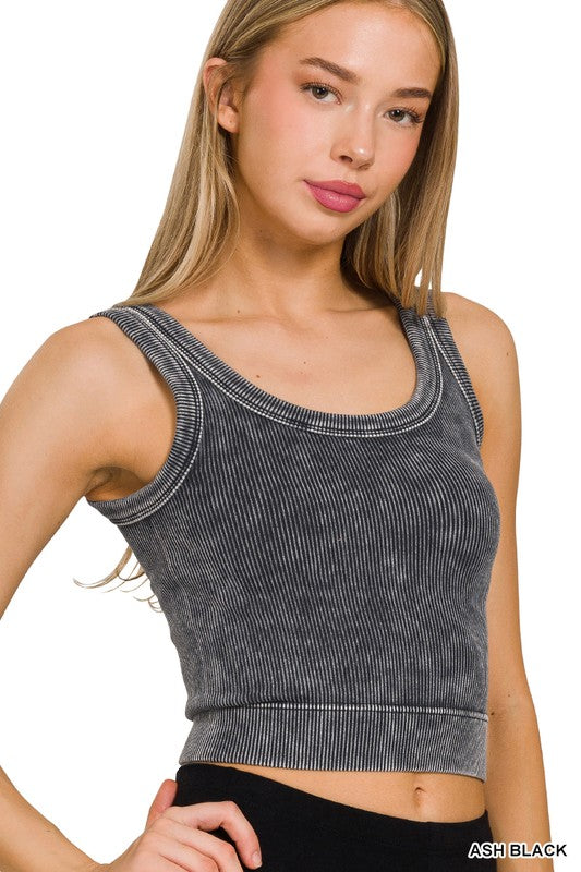 Leanna Cropped Mineral Wash Tank - Ash Black