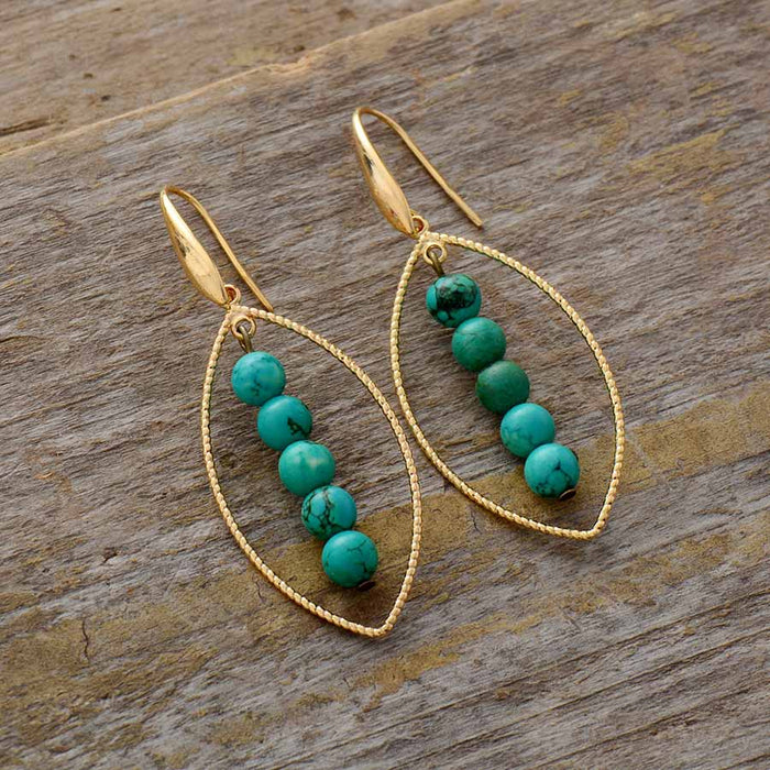 Gold Oval Turquoise Earrings