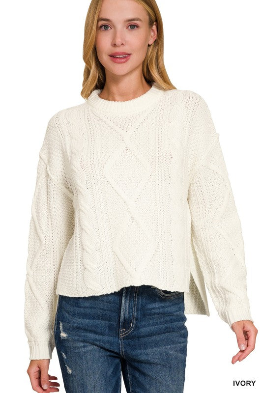 Heather Cable Knit Sweater - Ivory