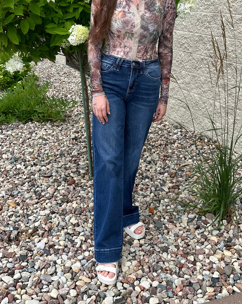 Vervet Mid Rise Dark Wash Wide Leg Jeans