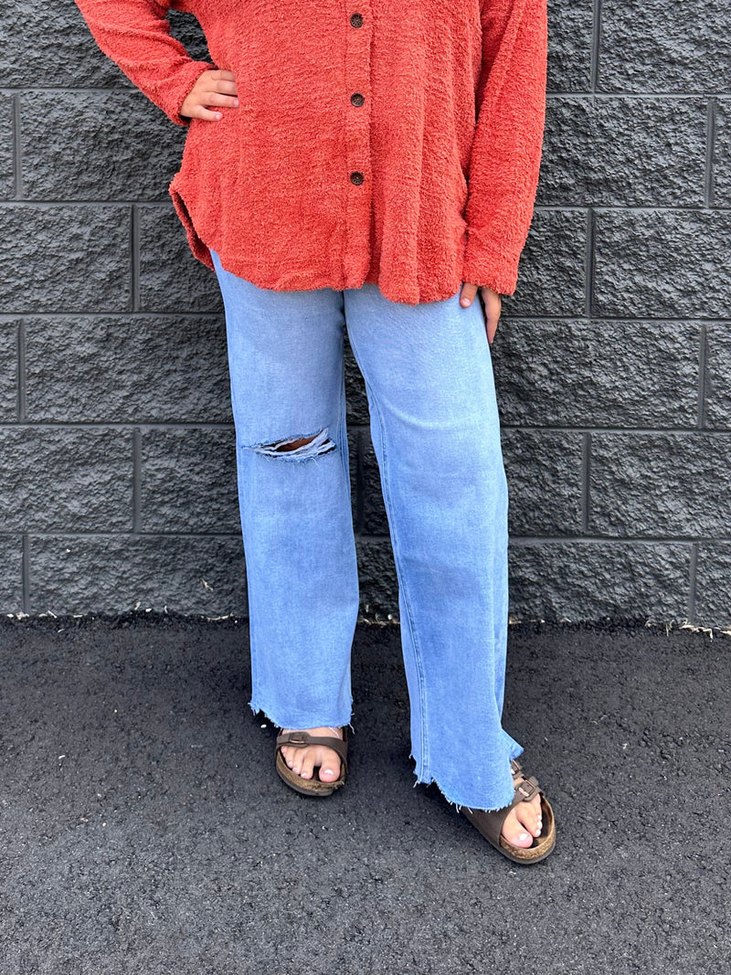 Vervet Mid Rise Raw Hem Wide Legs Jeans