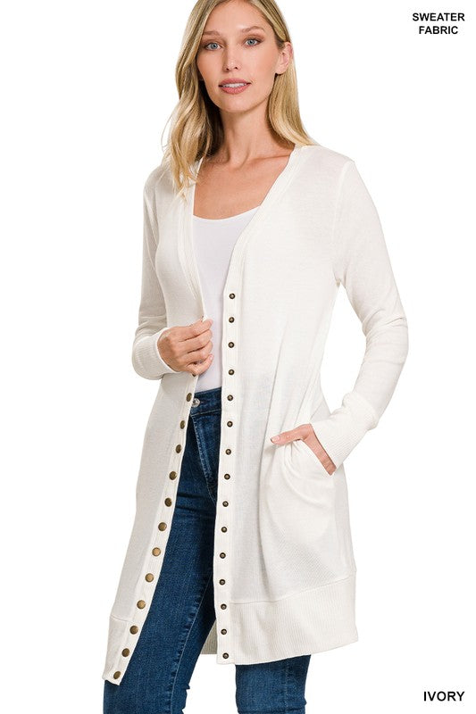 Snap Button Longline Cardigan - Ivory