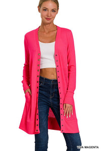 Snap Button Longline Cardigan