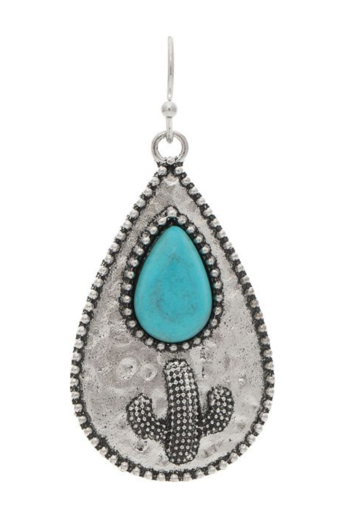 Western teardrop shaped earrings with cactus and turquoise stone