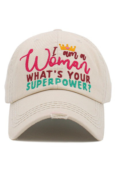 "I Am a Woman" Distressed Cap