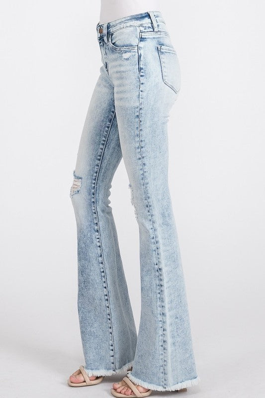 Petra153 Low Rise Acid Wash Flare Jeans