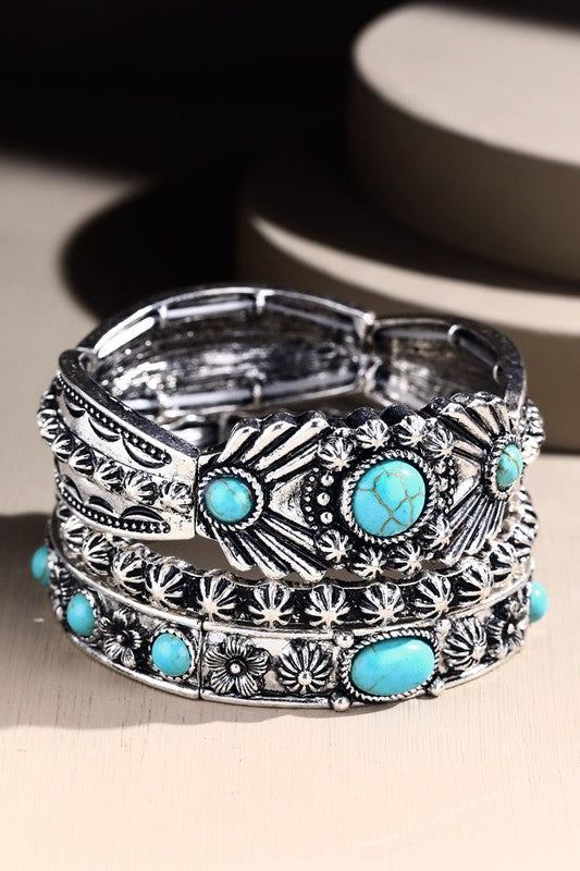 Western Style Layered Metal Bracelet w/ Accent Stones