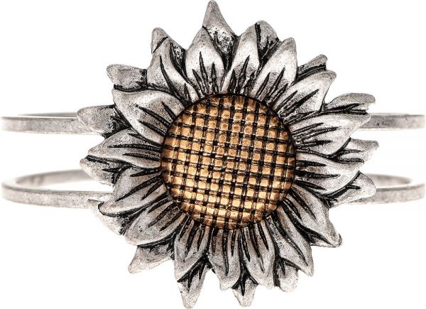 Two Tone Big Sunflower Hinge Cuff Bracelet