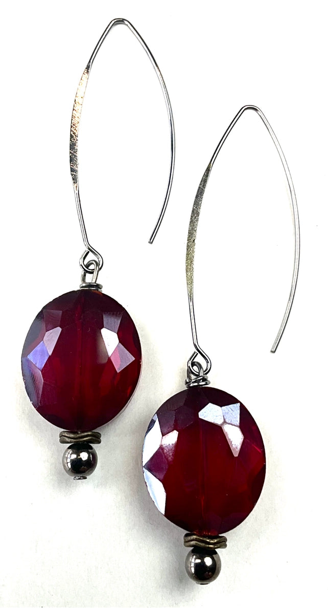 Red Glass Beaded Dangle Earrings