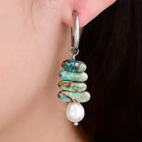 Ocean Bliss Pearl & Turquoise Jasper Hoop Drops