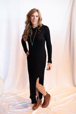 Daria Mock Neck Ribbed Midi Dress - Charcoal