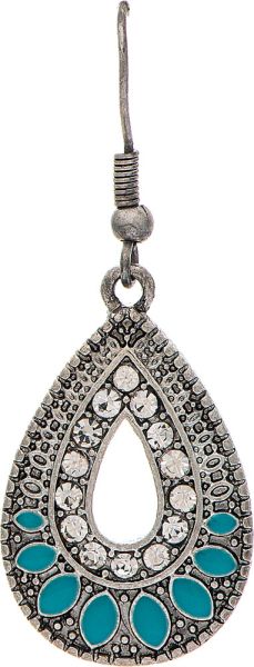 Silver Blue Inlay Teardrop Bali Earring