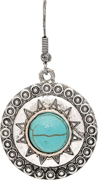 Silver Turquoise Sun Medallion Earring