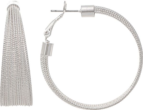 Silver Wide Wire Hoop Earring
