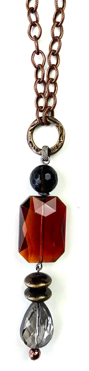 Bronze Mixed Bead Pendant Necklace