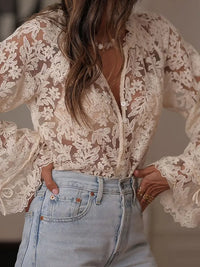 Faith Floral Lace Button Down Top