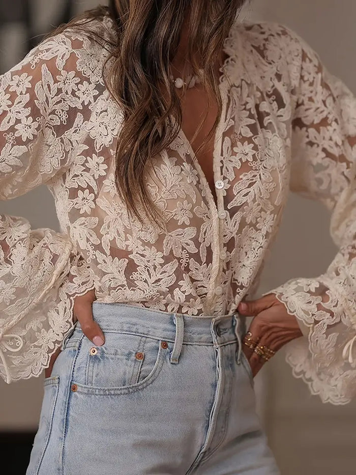 Faith Floral Lace Button Down Top