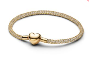 Heart Clasp Gold Sparkling Mesh Bracelet