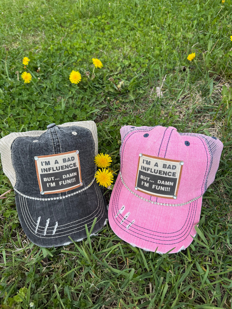 "Bad Influence" Distressed Trucker Cap