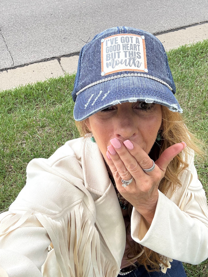 "I've Got a Good Heart But This Mouth" Distressed Trucker Cap