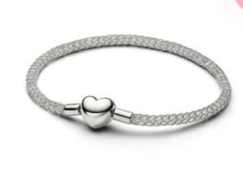 Heart Clasp Silver Sparkling Mesh Bracelet
