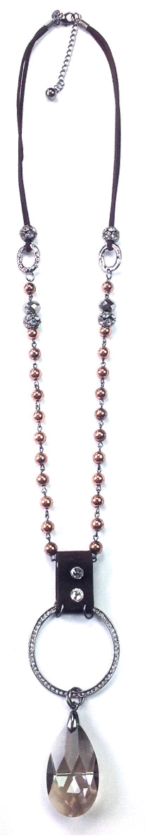 Leather Strapped Crystal Pendant Necklace