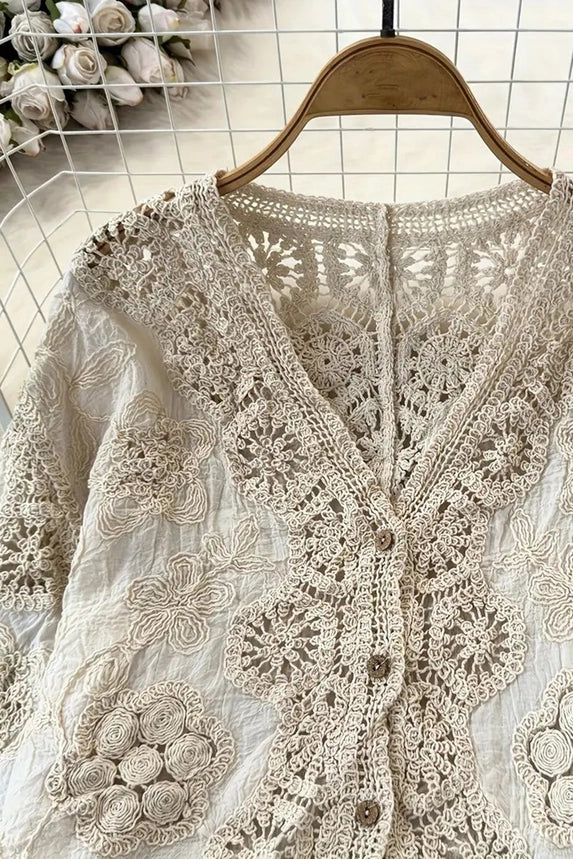 Lenore Crochet Button Down Blouse