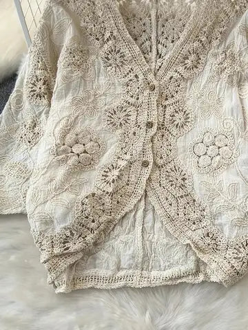 Lenore Crochet Button Down Blouse