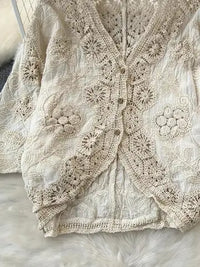 Lenore Crochet Button Down Blouse