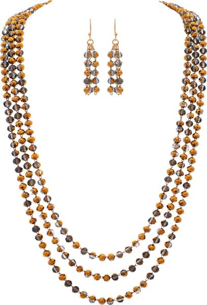 Gold Brown Fire Polish Glass bead Necklace Set