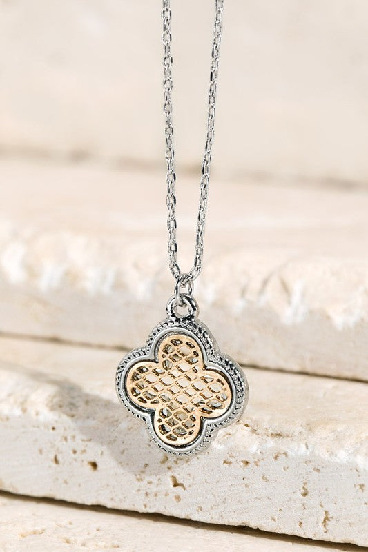 Two Tone Filigree Clover Necklace