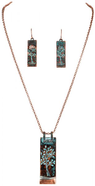 Patina Etched Tree of Life Necklace Set