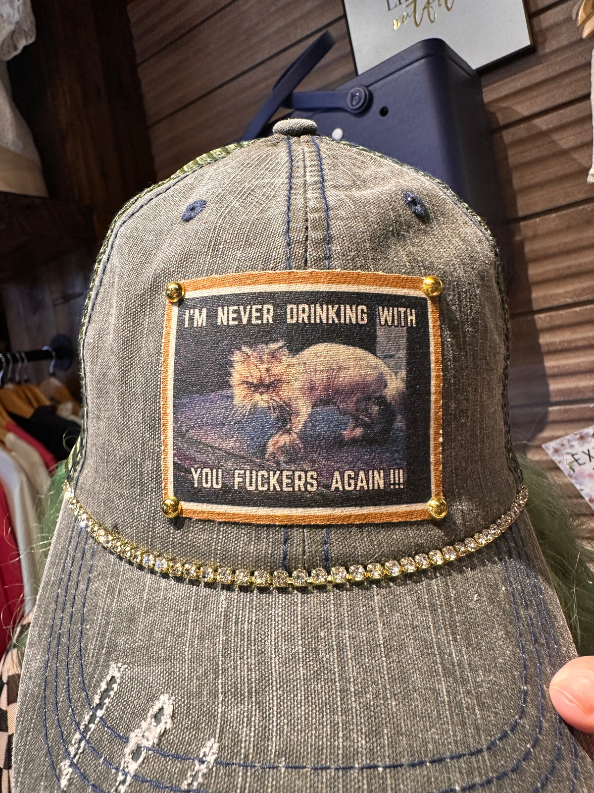 "Never Drinking With You" Distressed Trucker Cap