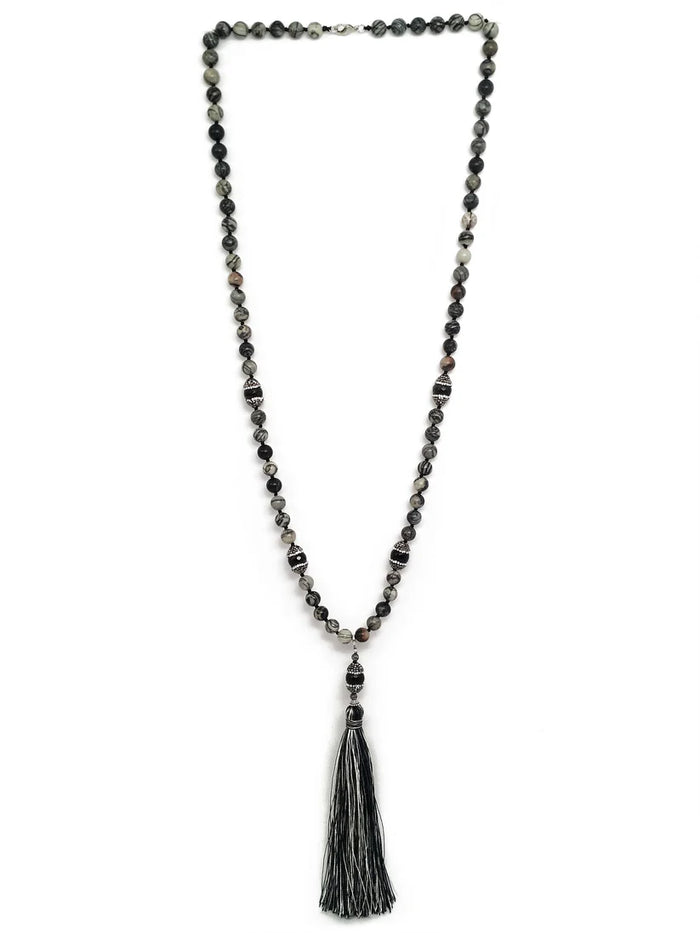 Agate Beaded Tassel Necklace