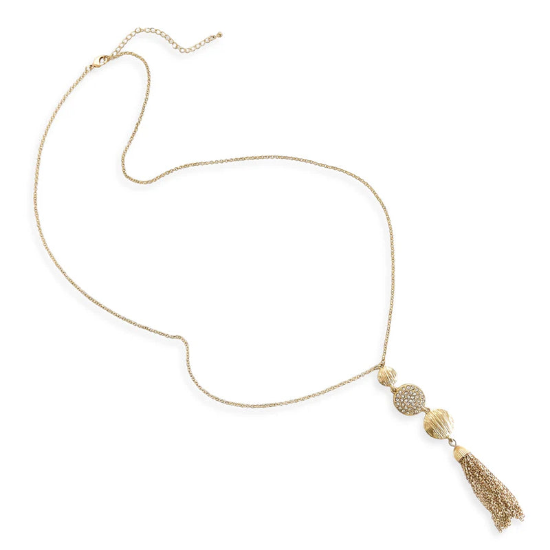 Cubic Zirconia Disc & Tassel Pendant Necklace