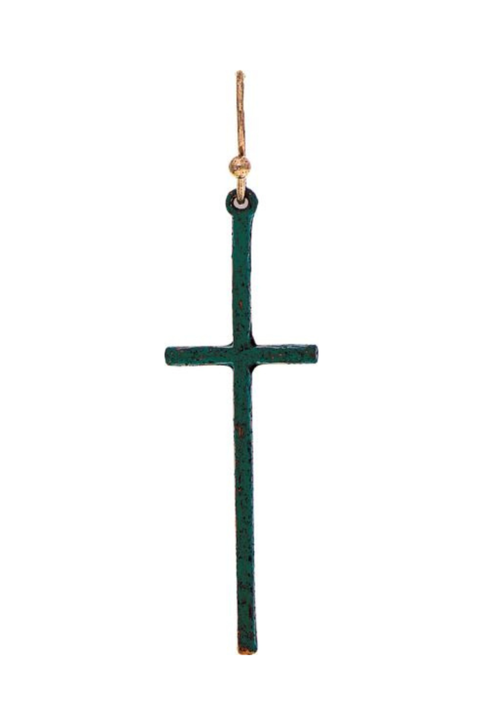 patina cross dangle earrings