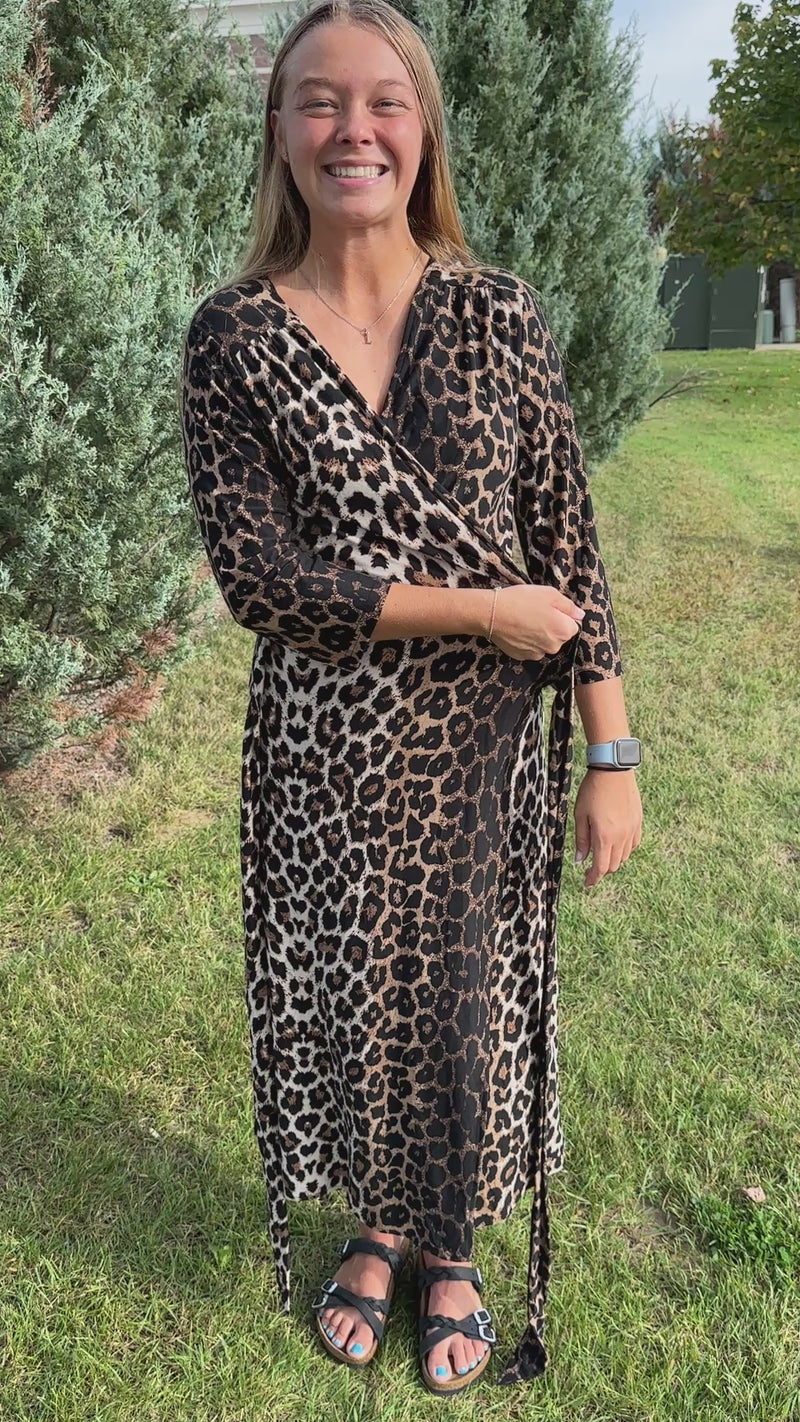 Rebecca Leopard Print Wrap Midi Dress