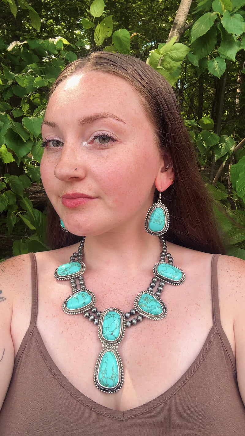 Western Turquoise Stone Necklace & Earrings Separates