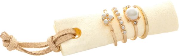 Gold Pearly Bands Four Piece Rings Set