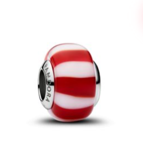 Red Peppermint Murano Glass Charm