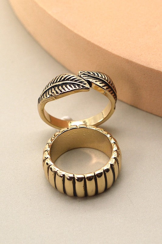 Antique Leaf Ring Duo