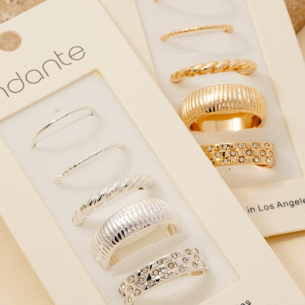 5pc Mixed Band Rings Set