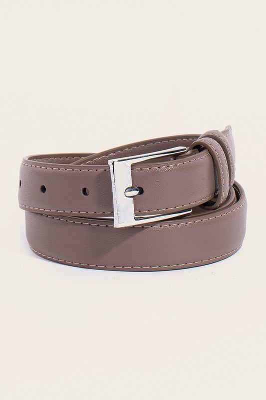 Stitched Border Rectangle Buckle Belt
